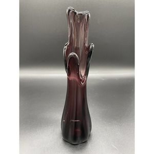 Vintage Purple Amethyst 5 Finger Swung Glass Vase 10” MCM Stretch Vase